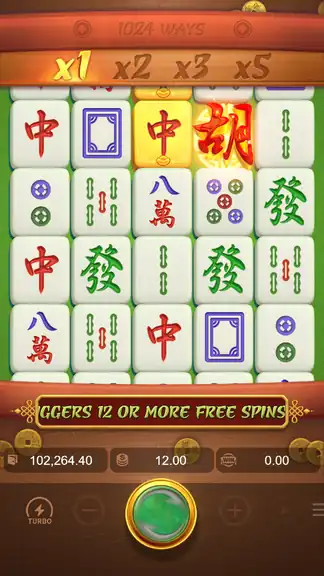Mahjong Ways checkpoint spin 823, balance 102,264.40, bet 12.00